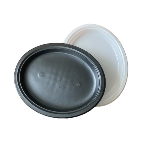 Тарелка овальная Премиум черная/белая 310мл АНД (50шт/уп) (12уп/ящ)